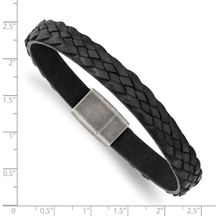 Chisel Bracelets Stainless Steel Antiqued Black Braided Leather 825in Bracelet Chisel Bracelets Stainless Steel Antiqued Black Braided Leather 825in Bracelet