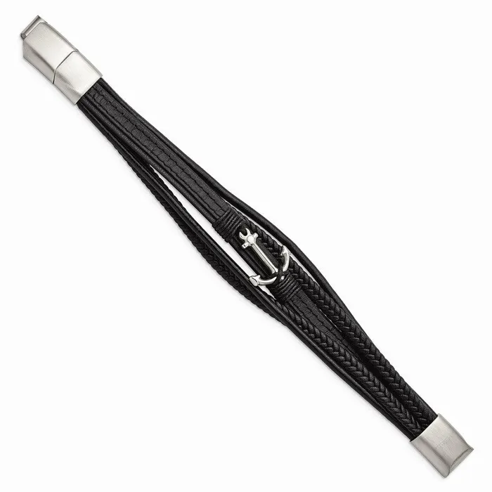 Chisel Bracelets Stainless Steel Polished Anchor GenuinePU Leather w5in ext Bracelet Chisel Bracelets Stainless Steel Polished Anchor GenuinePU Leather w5in ext Bracelet