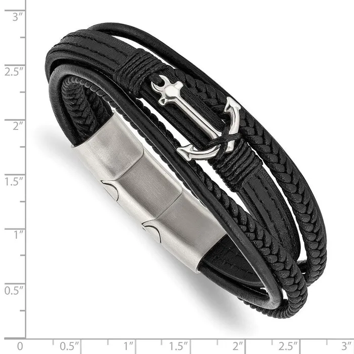 Chisel Bracelets Stainless Steel Polished Anchor GenuinePU Leather w5in ext Bracelet Chisel Bracelets Stainless Steel Polished Anchor GenuinePU Leather w5in ext Bracelet