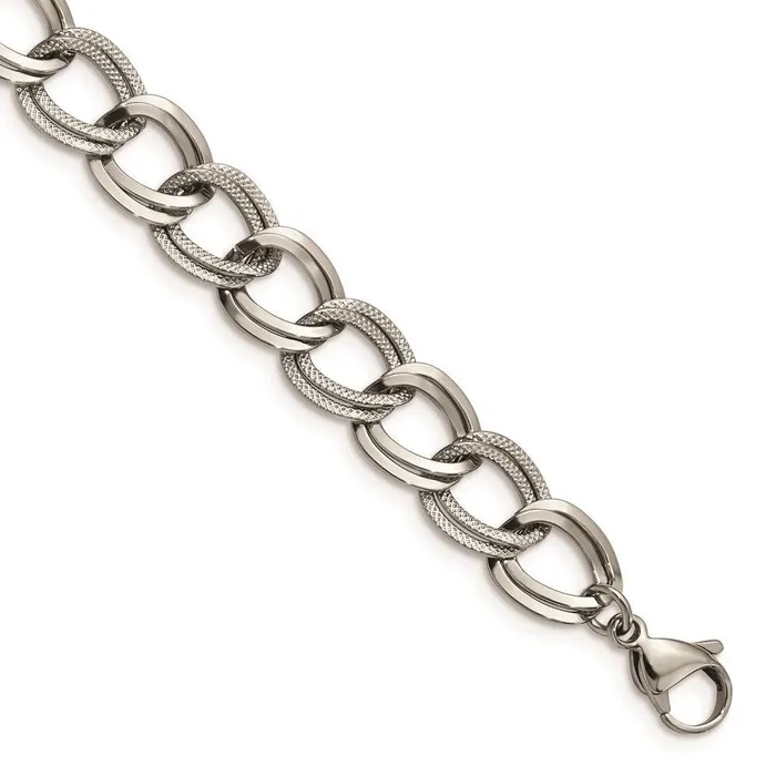 Chisel Bracelets Stainless Steel Polished and Textured 8 inch Link Bracelet