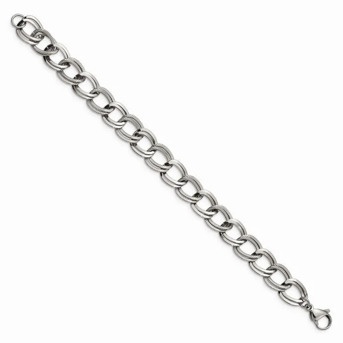 Chisel Bracelets Stainless Steel Polished and Textured 8 inch Link Bracelet Chisel Bracelets Stainless Steel Polished and Textured 8 inch Link Bracelet