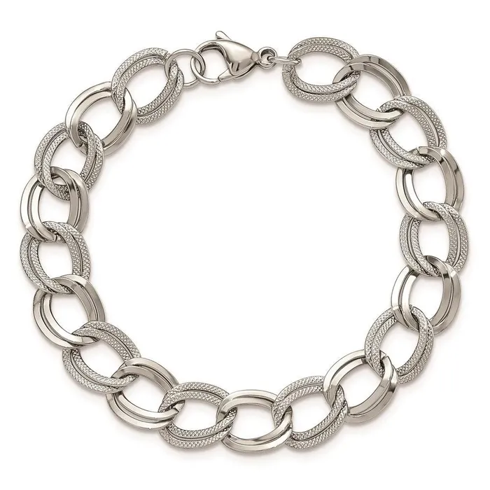 Chisel Bracelets Stainless Steel Polished and Textured 8 inch Link Bracelet Chisel Bracelets Stainless Steel Polished and Textured 8 inch Link Bracelet