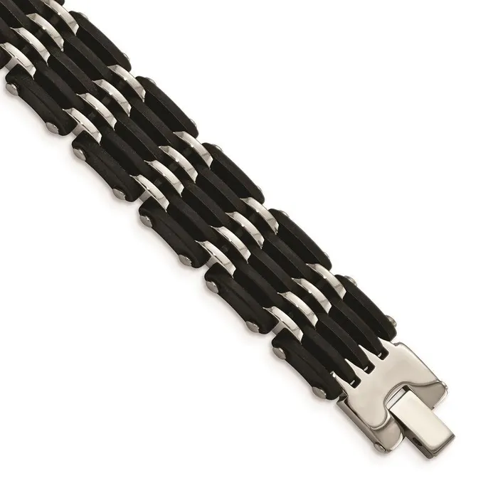 Chisel Bracelets Stainless Steel Polished Black Rubber Bracelet