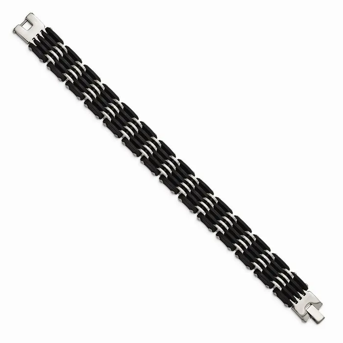 Chisel Bracelets Stainless Steel Polished Black Rubber Bracelet Chisel Bracelets Stainless Steel Polished Black Rubber Bracelet