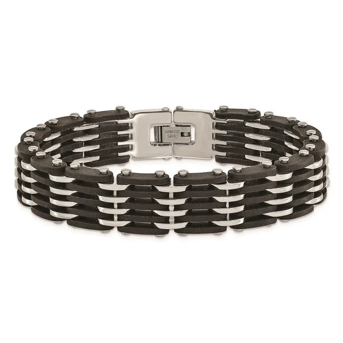Chisel Bracelets Stainless Steel Polished Black Rubber Bracelet Chisel Bracelets Stainless Steel Polished Black Rubber Bracelet