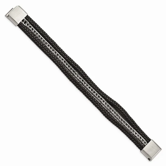 Chisel Bracelets Stainless Steel Polished Multi Strand Black Leather 85in Bracelet Chisel Bracelets Stainless Steel Polished Multi Strand Black Leather 85in Bracelet