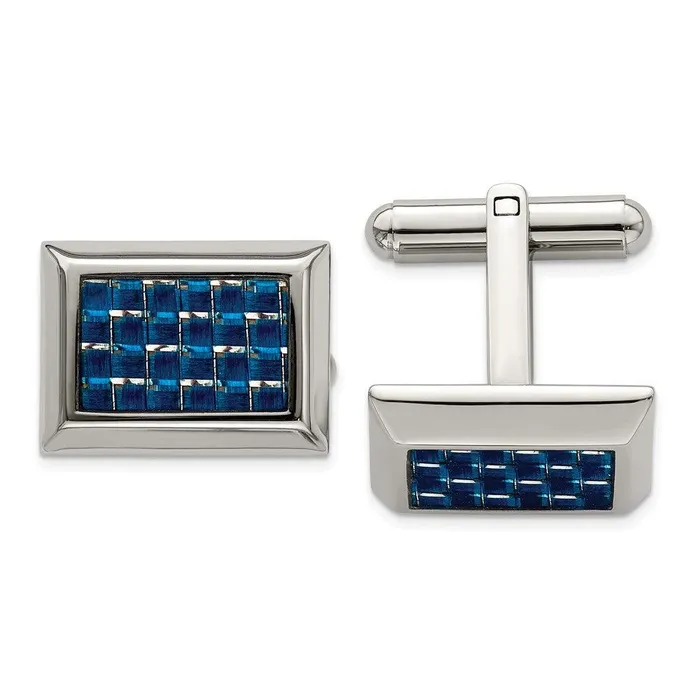 Chisel Bracelets Stainless Steel Polished with Blue Carbon Fiber Inlay Cufflinks