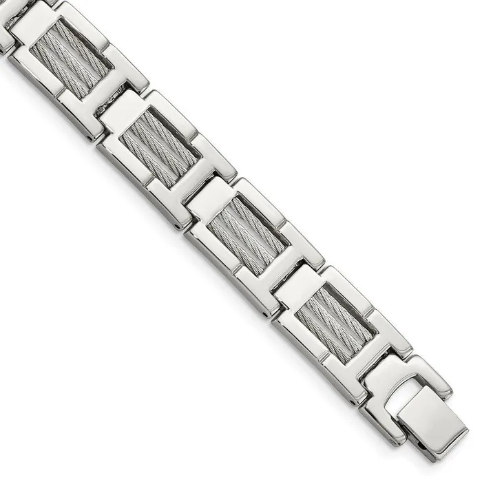 Chisel Bracelets Stainless Steel Wire Brushed Polished 85in Bracelet
