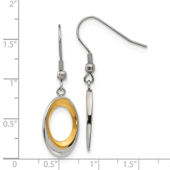 Chisel Earrings Stainless Steel Polished Yellow IPplated Oval Earrings Chisel Earrings Stainless Steel Polished Yellow IPplated Oval Earrings