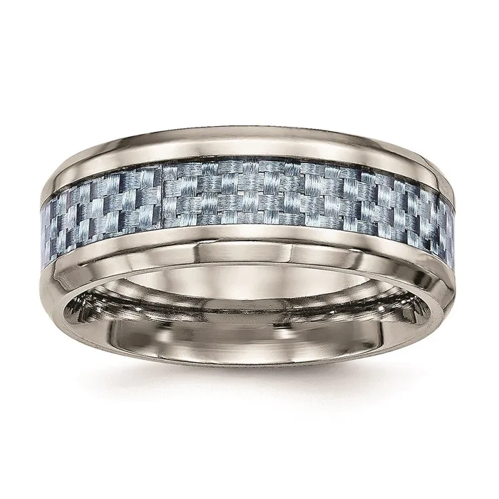Chisel Rings Titanium Polished Blue Carbon Fiber Inlay Ring TB463