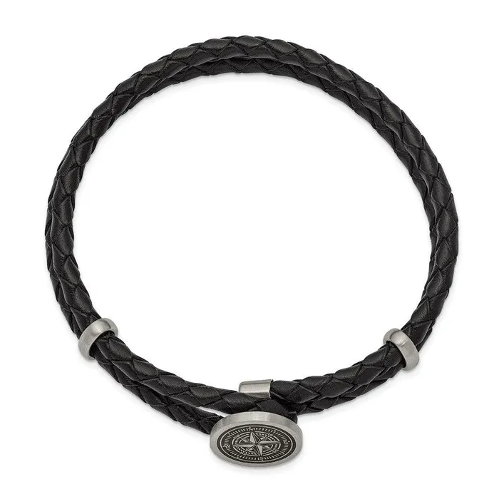 Chisel Stainless Steel Brushed Lasered Compass Black Leather 85in Bracelet Bracelets Chisel Stainless Steel Brushed Lasered Compass Black Leather 85in Bracelet Bracelets