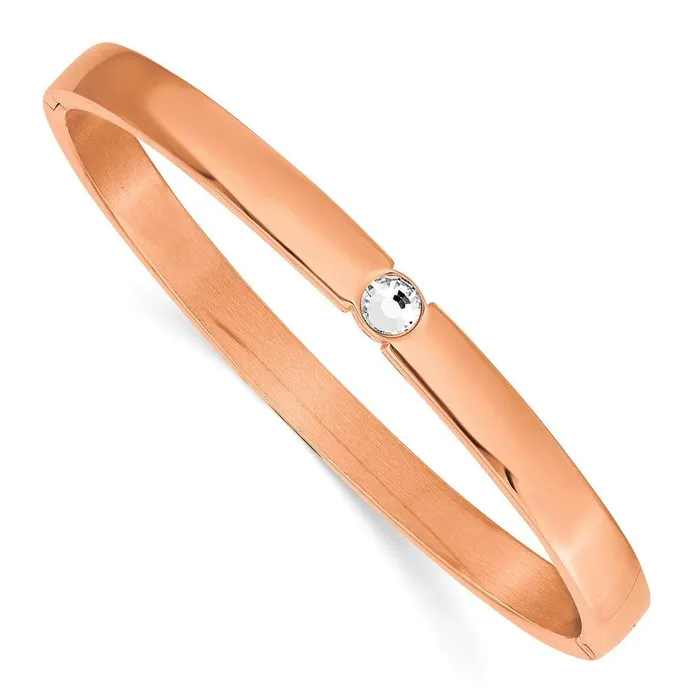 Chisel Stainless Steel Polished Rose IPplated Preciosa Crystal 6mm Hinged Bangle Bracelets Chisel Stainless Steel Polished Rose IPplated Preciosa Crystal 6mm Hinged Bangle Bracelets