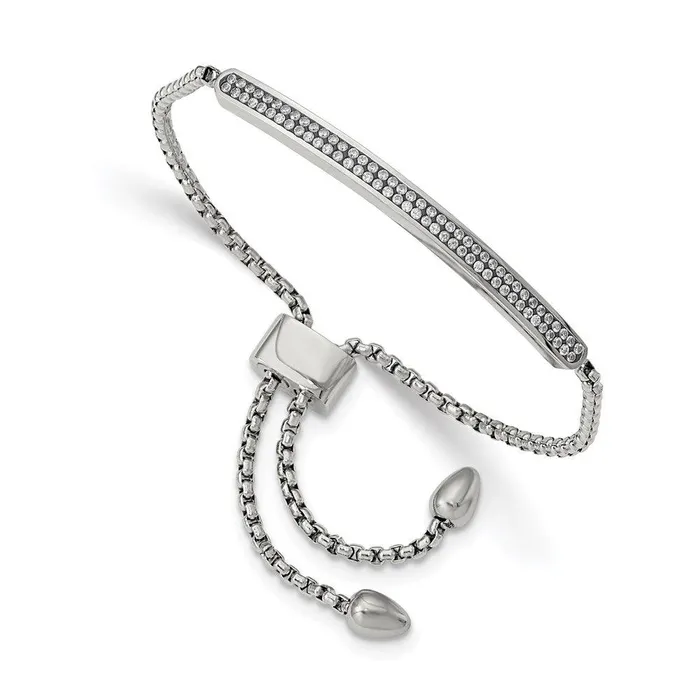 Chisel Stainless Steel Polished with 2 Row CZ Bar FriendshipBolo Adj Bracelet Bracelets Chisel Stainless Steel Polished with 2 Row CZ Bar FriendshipBolo Adj Bracelet Bracelets