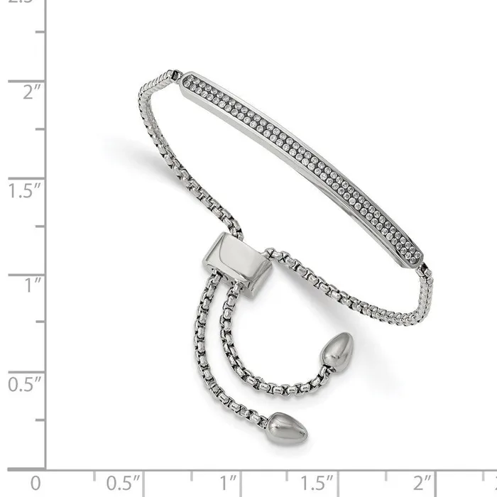 Chisel Stainless Steel Polished with 2 Row CZ Bar FriendshipBolo Adj Bracelet Bracelets Chisel Stainless Steel Polished with 2 Row CZ Bar FriendshipBolo Adj Bracelet Bracelets