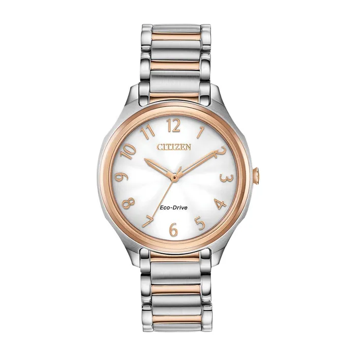 Citizen Womens EcoDrive Watch LTR White Dial Two Tone Steel Bracelet EM075653A Citizen Bracelets Citizen Womens EcoDrive Watch LTR White Dial Two Tone Steel Bracelet EM075653A Citizen Bracelets