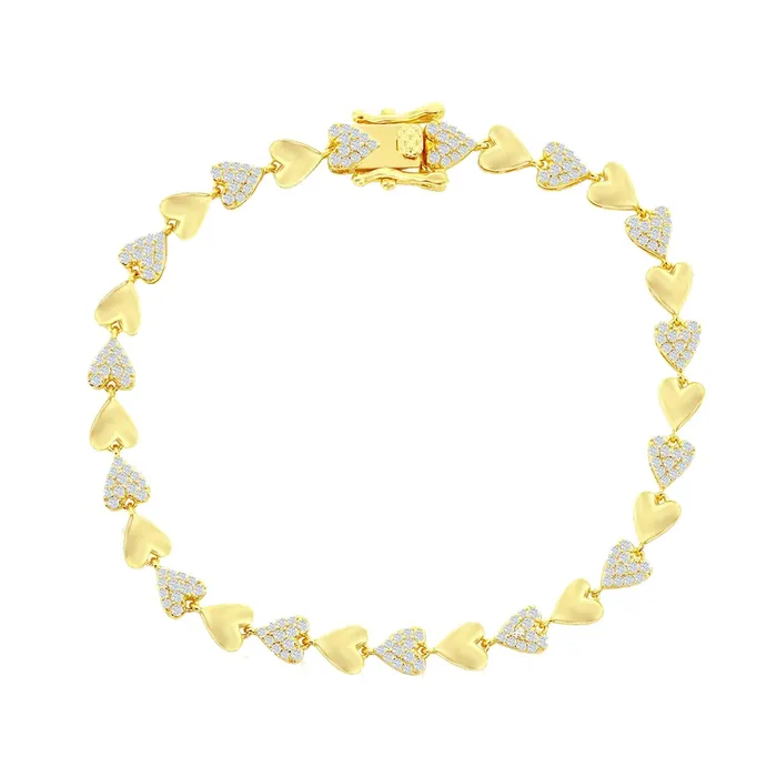 Classic Bracelets Classic Womens Bracelet YG Plated Polished and Micro Pave CZ Heart T8026GP Classic Bracelets Classic Womens Bracelet YG Plated Polished and Micro Pave CZ Heart T8026GP