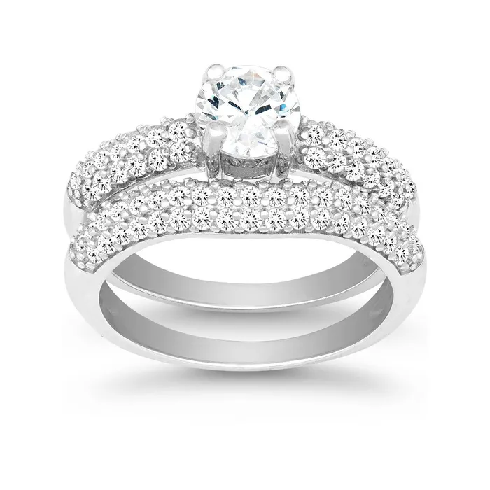 Classic Rings Sterling Silver CZ Engagement and Wedding Ring Set W9897