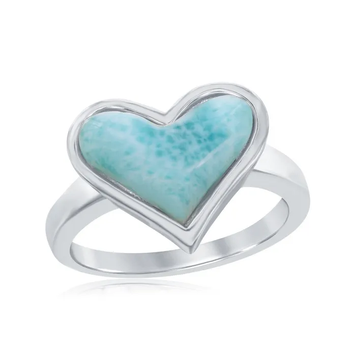 Classic Sterling Silver HeartShaped Larimar Ring Size 9 Rings