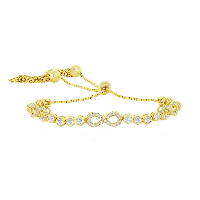 Classic Womens Bracelet Gold BezelSet CZ and Infinity Adjustable T8044GP Classic Bracelets Classic Womens Bracelet Gold BezelSet CZ and Infinity Adjustable T8044GP Classic Bracelets