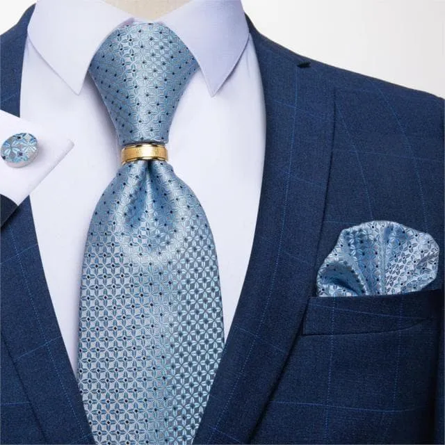 DBG VIP Design Collection Mens Fashion Light Emerald Green Silver Gray Stripes 100 Premium Quality Silk Tie Set Divine Inspiration Styles Earrings