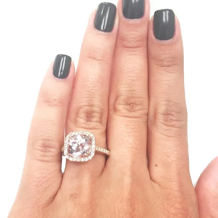 deBebians Rings Morganite Rose Gold Halo Engagement Ring with Floral Basket