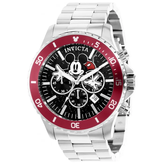 Invicta Bracelets Invicta Mens Chrono Watch Disney Black Dial Red Bezel Silver Tone Bracelet 39047 Invicta Bracelets Invicta Mens Chrono Watch Disney Black Dial Red Bezel Silver Tone Bracelet 39047