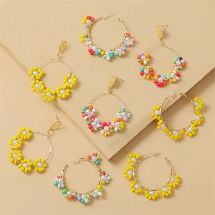 LDP Womens Fashion Statement Design Beaded Yellow Multicolor Flower Style Gold Earrings Divine Inspiration Styles Earrings