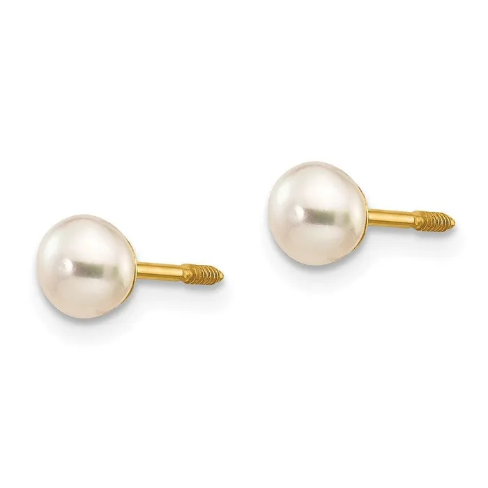 Madi K Kids 14K 45mm White Round FW Cultured Pearl Stud Post Screwback Earrings Jewelry Earrings