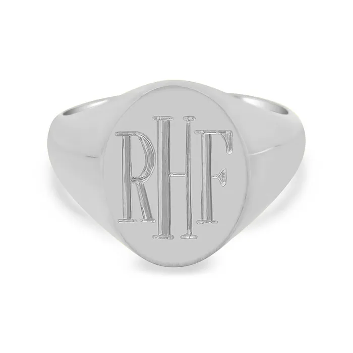 Mens Oval Signet Ring Small Hand Engraved Roman Monogram deBebians Rings