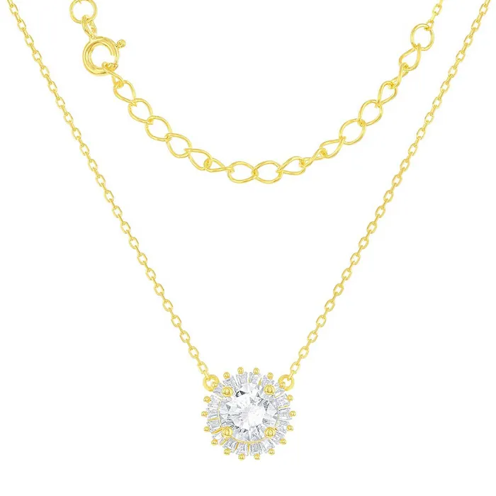 Necklaces Classic Classic Womens Necklace Gold Plated Small Round White CZ Stone Centre M5337