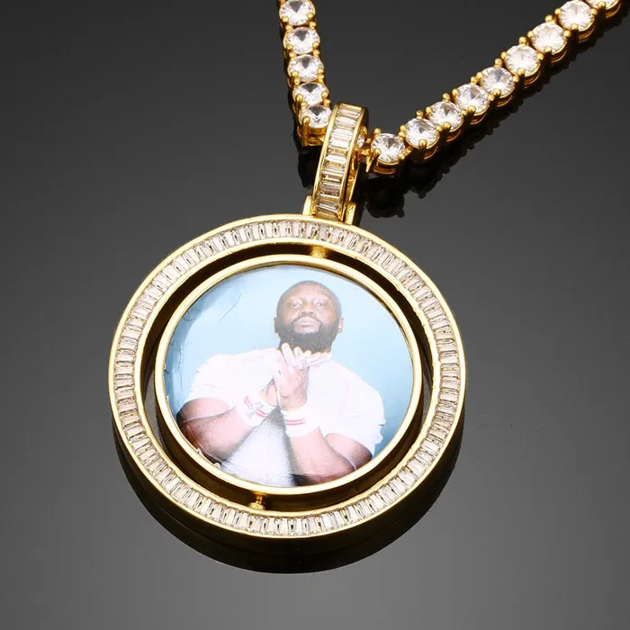 Necklaces VVS Jewelry VVS Jewelry Custom Rotating Photo Medallion Pendant Chain