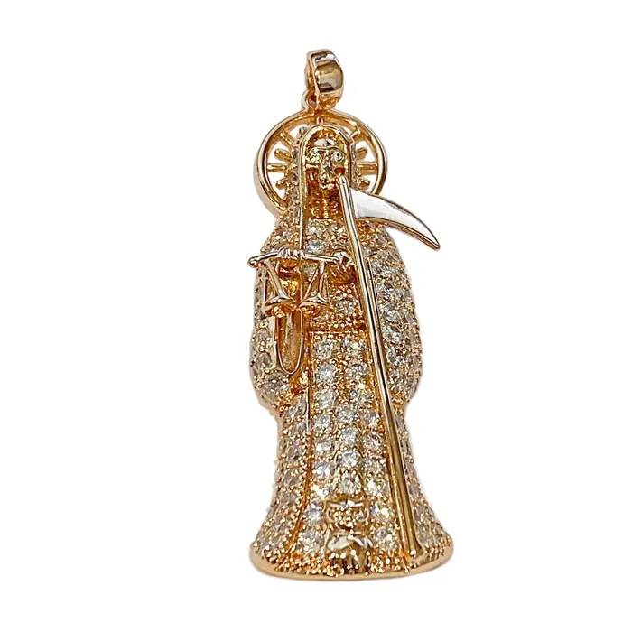 PreStyled Sets La Santa Muerte Pendant Iced Flooded Out 18K Gold Finish Small 2 Xuping