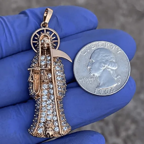 PreStyled Sets La Santa Muerte Pendant Iced Flooded Out 18K Gold Finish Small 2 Xuping