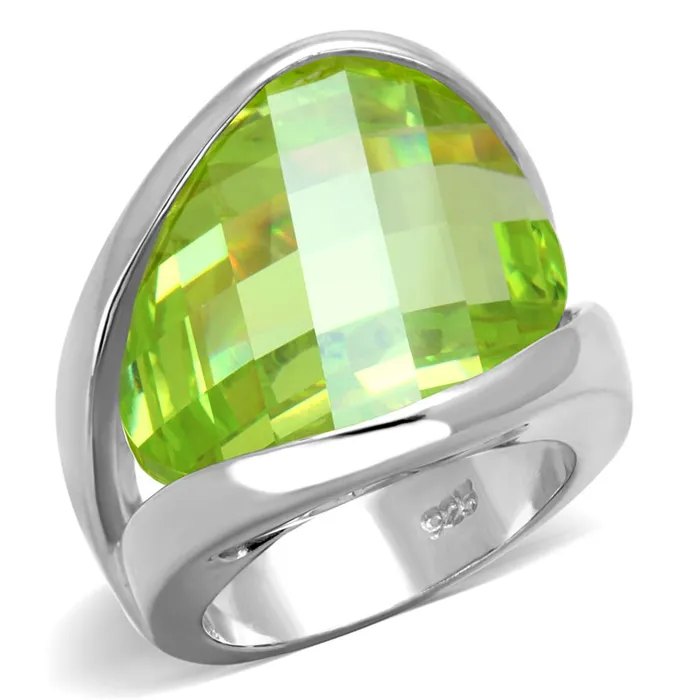 Rings Alamode LOS832 Rhodium 925 Sterling Silver Ring with AAA Grade CZ in Apple Green color
