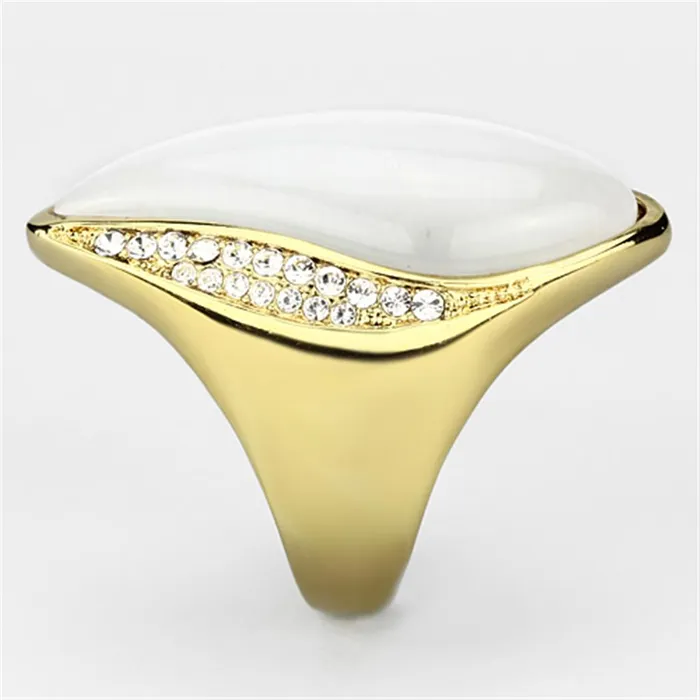 Rings Alamode VL082 IP GoldIon Plating Brass Ring with Synthetic Cat Eye in White