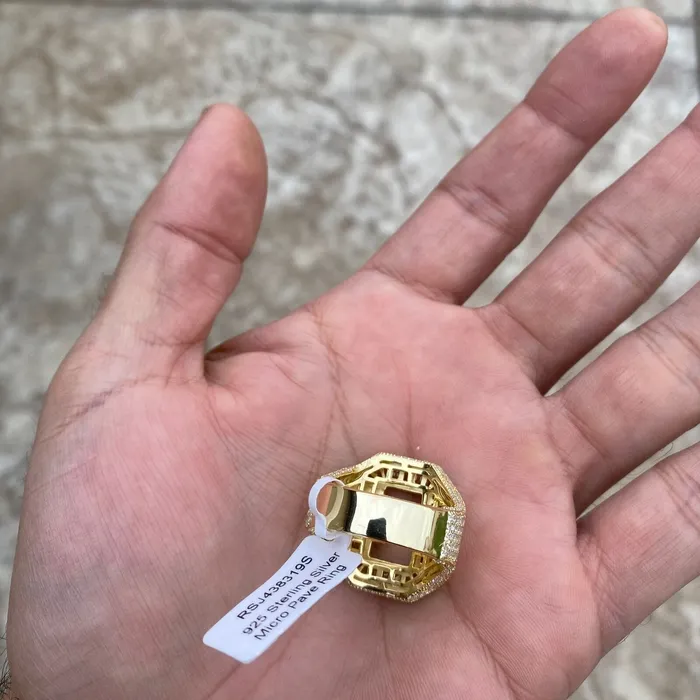 Rings AMERICAN TIME 14K Gold Plated 925 Sterling Silver Initial Letter Iced CZ Baguette Ring