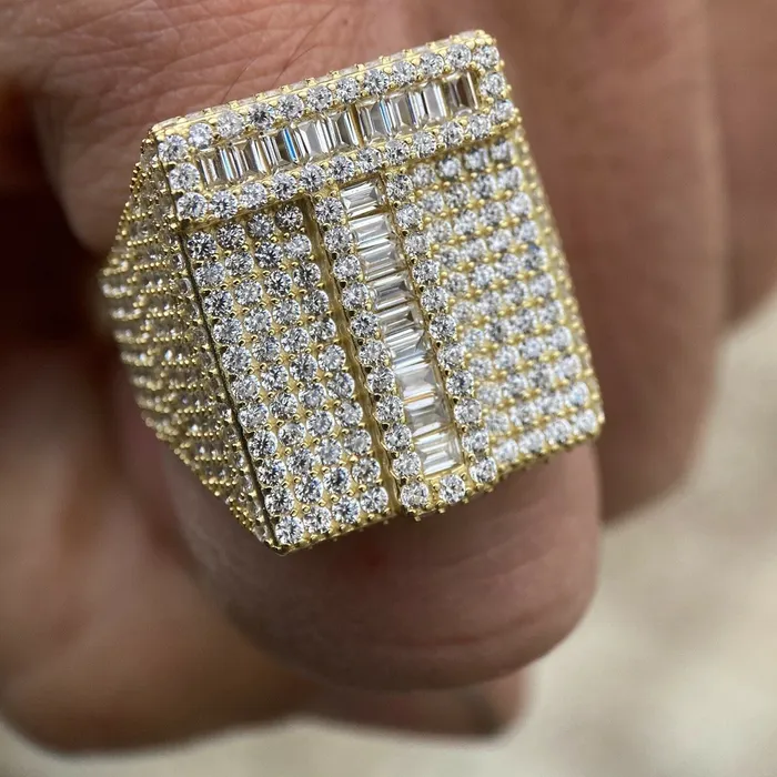 Rings AMERICAN TIME 14K Gold Plated 925 Sterling Silver Initial Letter Iced CZ Baguette Ring