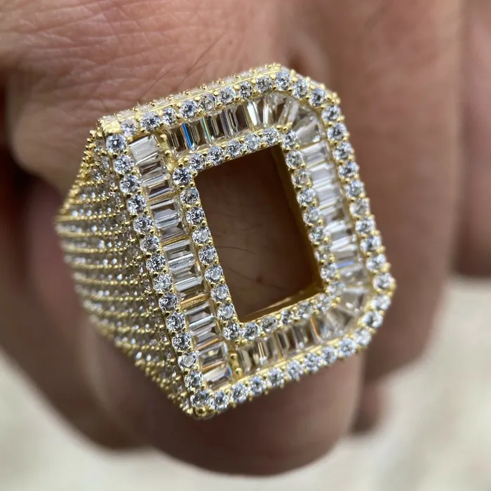 Rings AMERICAN TIME 14K Gold Plated 925 Sterling Silver Initial Letter Iced CZ Baguette Ring