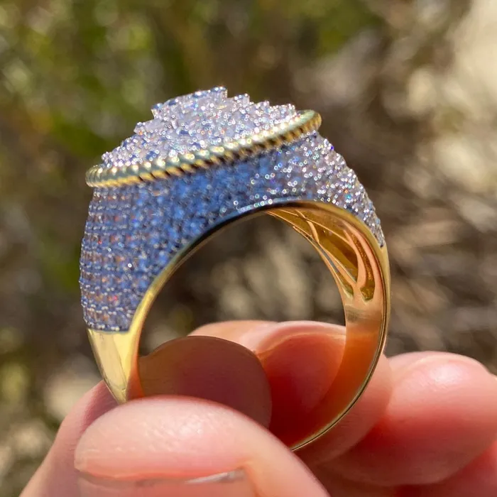 Rings Bling Cartel Admin Mens Big CZ Iced Flower Cluster Gold Finish Ring 20MM