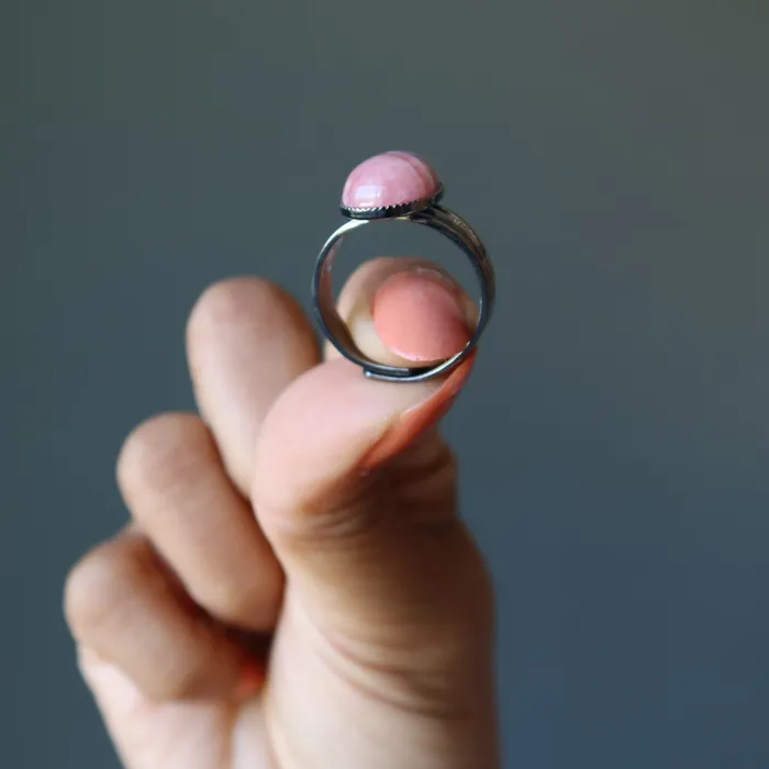 Rings Satin Crystals Rhodochrosite Ring Lovely Gunmetal Adjustable