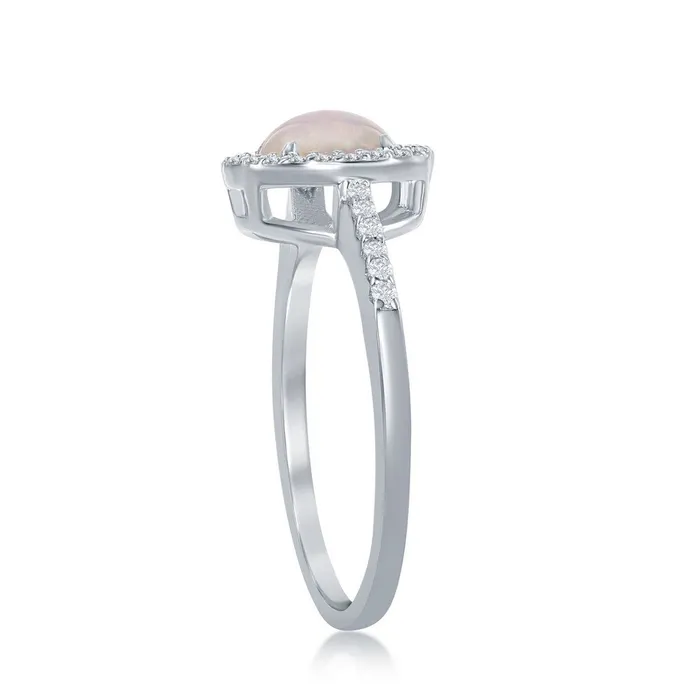 Rings Sterling Silver Round White Opal with CZ Halo Ring Classic