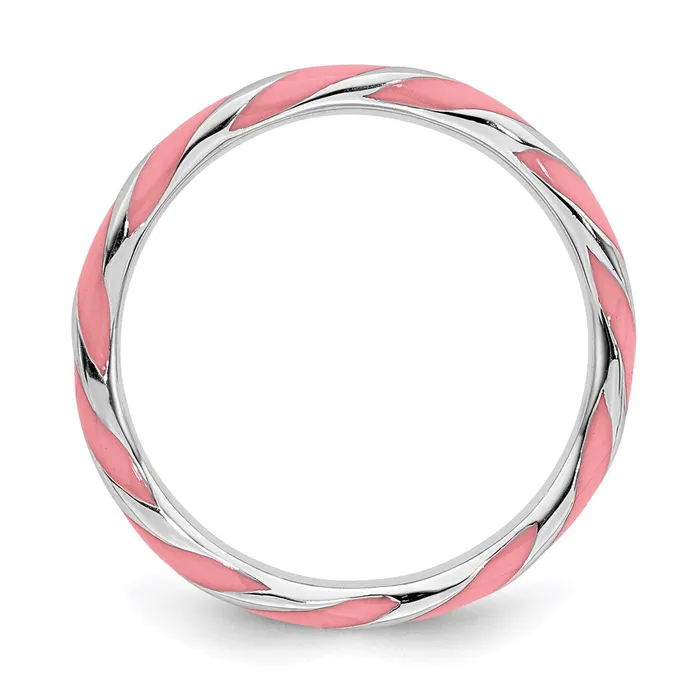 Rings Sterling Silver Stackable Expressions Twisted Pink Enameled Ring QSK555 Stackable Expressions