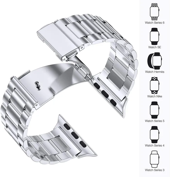 Rings VVS Jewelry BlackSilver Metal Apple Watch Band with Folding Buckle
