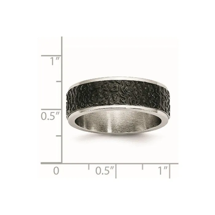 Stainless Steel Polished and Textured Black Ipplated Band Chisel Rings