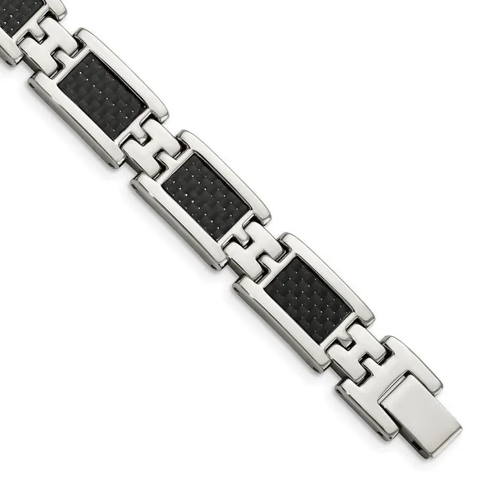 Stainless Steel Polished Black Carbon Fiber Inlay 9in Bracelet Chisel Bracelets Stainless Steel Polished Black Carbon Fiber Inlay 9in Bracelet Chisel Bracelets