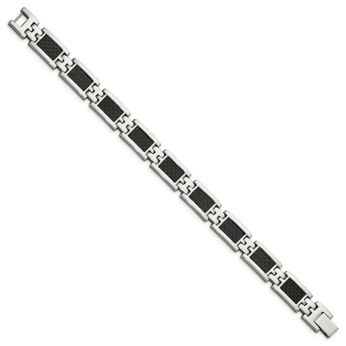 Stainless Steel Polished Black Carbon Fiber Inlay 9in Bracelet Chisel Bracelets Stainless Steel Polished Black Carbon Fiber Inlay 9in Bracelet Chisel Bracelets