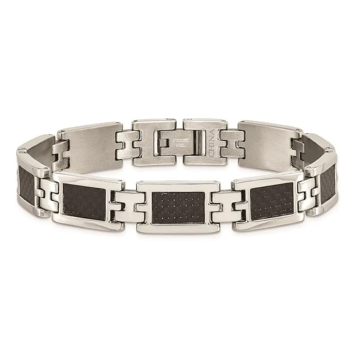 Stainless Steel Polished Black Carbon Fiber Inlay 9in Bracelet Chisel Bracelets Stainless Steel Polished Black Carbon Fiber Inlay 9in Bracelet Chisel Bracelets