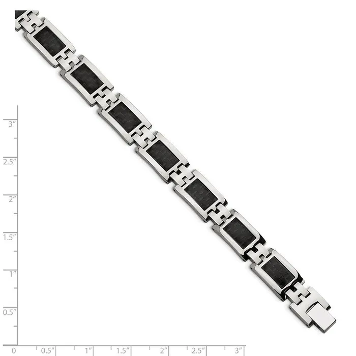 Stainless Steel Polished Black Carbon Fiber Inlay 9in Bracelet Chisel Bracelets Stainless Steel Polished Black Carbon Fiber Inlay 9in Bracelet Chisel Bracelets