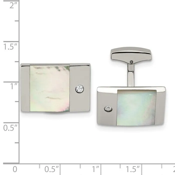 Stainless Steel Polished Mother of Pearl CZ Cufflinks Chisel Bracelets Stainless Steel Polished Mother of Pearl CZ Cufflinks Chisel Bracelets