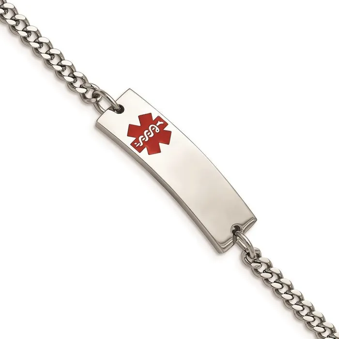 Stainless Steel Polished wRed Enamel 875in Medical ID Bracelet Chisel Bracelets Stainless Steel Polished wRed Enamel 875in Medical ID Bracelet Chisel Bracelets